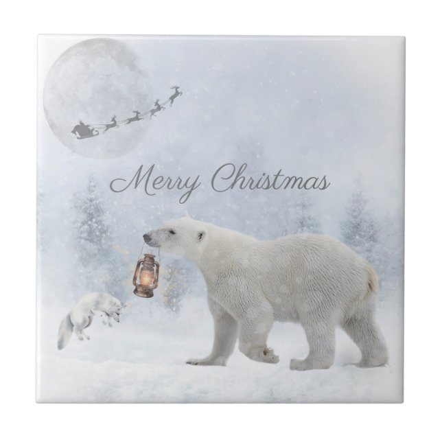 Cute Polar Bear Arktis Fox Santa Winter jul Kakelplatta (Framsidan)