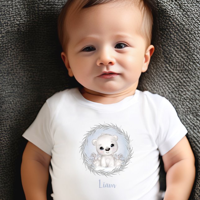 Cute Polar Bear Blue Namn Winter Boy Baby T-shirt (Cute Polar Bear Blue Winter Boy Baby T-shirt)