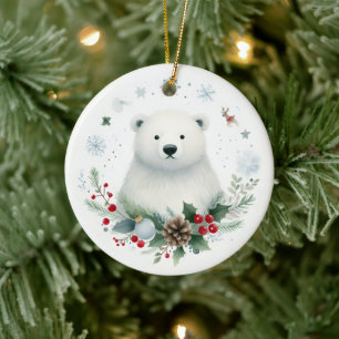 Cute Polar Bear Boy Baby Första jul Julgransprydnad Keramik