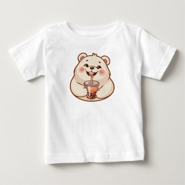 Cute Polar Bear Drinking Boba Tea T Bubble Mjölk Shirt (Framsida)