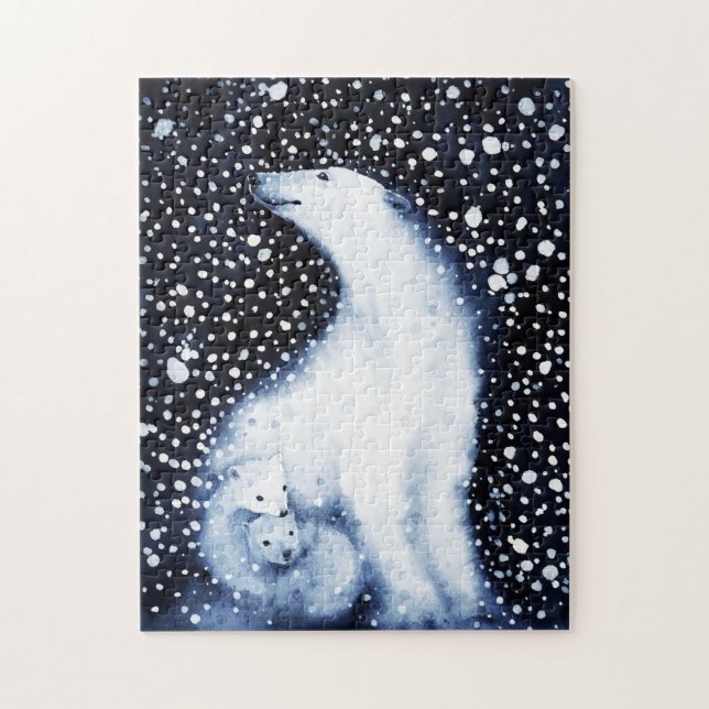 Cute Polar Bear Family Snowy Winter-jul Pussel (Vertikal)