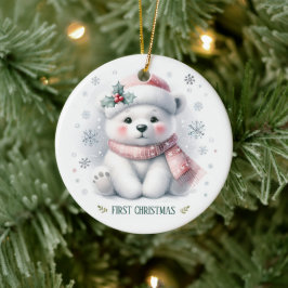 Cute Polar Bear First Christmas Keepsake Photo Julgransprydnad Keramik