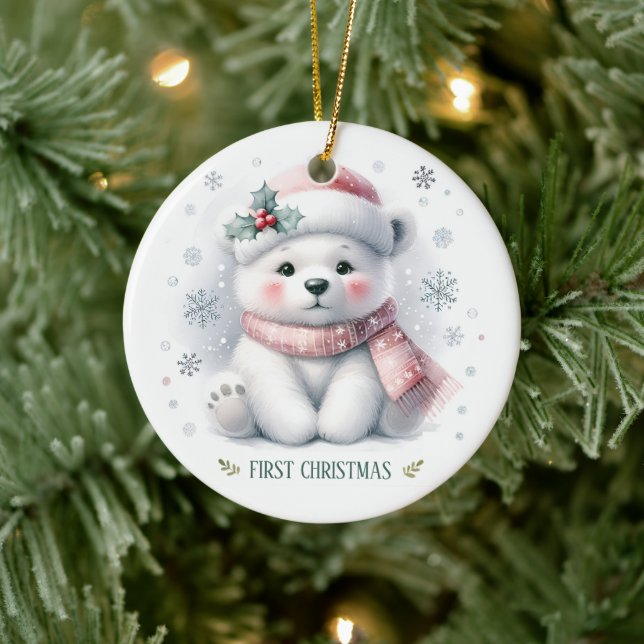 Cute Polar Bear First Christmas Keepsake Photo Julgransprydnad Keramik (Träd)
