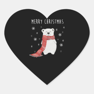 Cute Polar Bear God jul Julafton Hjärtformat Klistermärke