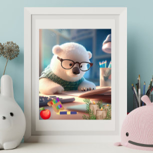 Cute Polar Bear gör hemläxa Poster