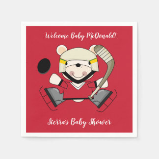 Cute Polar Bear Hockey Player Ice Hockey Napkins Pappersservett