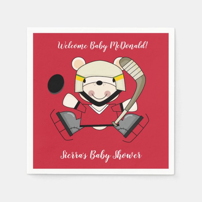 Cute Polar Bear Hockey Player Ice Hockey Napkins Pappersservett (Framsidan)