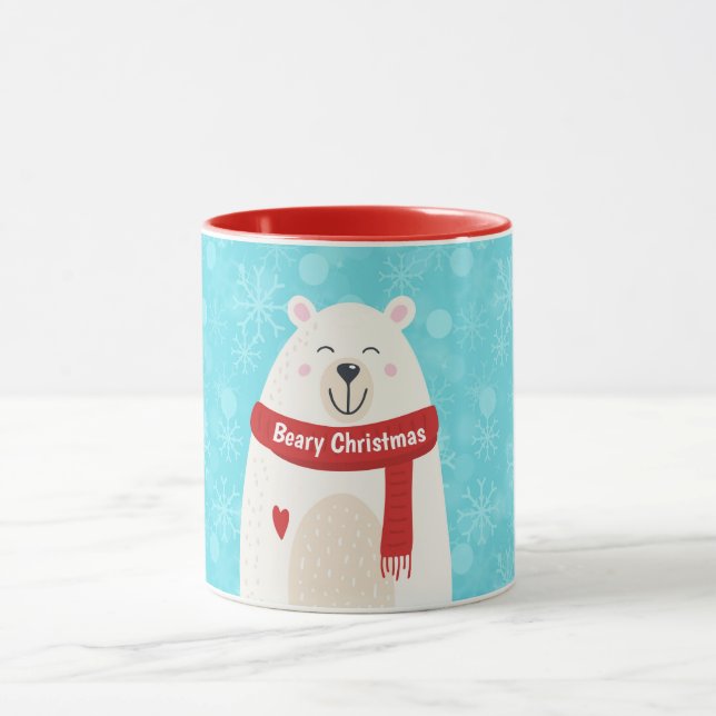 Cute Polar Bear Holiday Art Personal Mug Cup Mugg (Center)