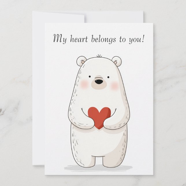 Cute Polar Bear Hugger ett rött hjärta - Kärlek Inbjudningar (Framsida)