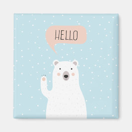 Cute Polar Bear i Snö säger Hej Magnet