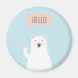 Cute Polar Bear i Snö säger Hej Magnet