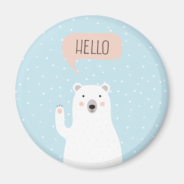 Cute Polar Bear i Snö säger Hej Magnet (Framsidan)
