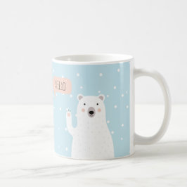 Cute Polar Bear i Snö säger Hej + NAMN Kaffemugg