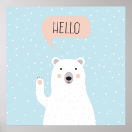 Cute Polar Bear i Snö säger Hej Poster