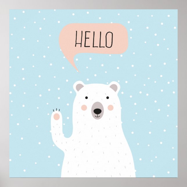Cute Polar Bear i Snö säger Hej Poster (Framsidan)