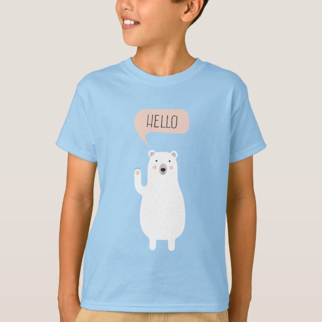 Cute Polar Bear i Snö säger Hej T Shirt (Framsida)