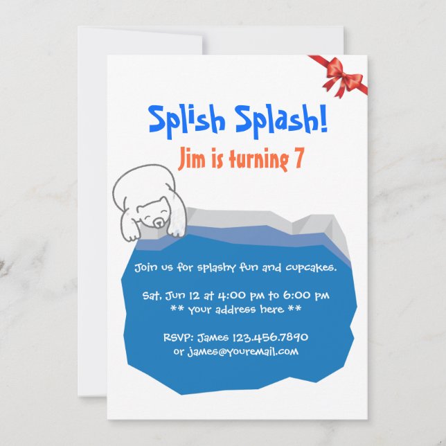 Cute Polar Bear & Ice Bassäng födelsedagsinbjudan Inbjudningar (Framsida)