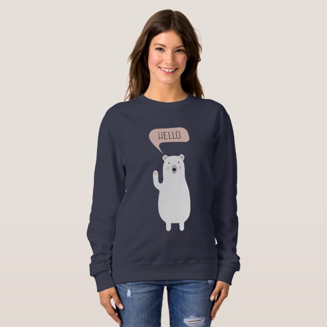 Cute Polar Bear in the Snow says Hello T Shirt (Hel framsida)