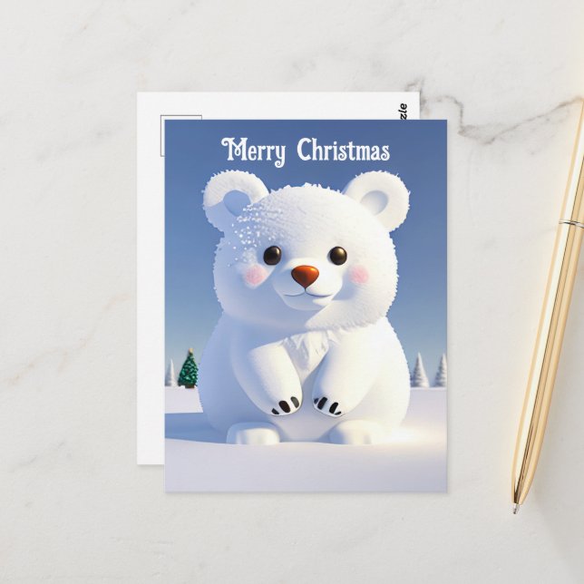 Cute Polar Bear Jul Festive Helgdag Vykort (Fram/Back In Situ)
