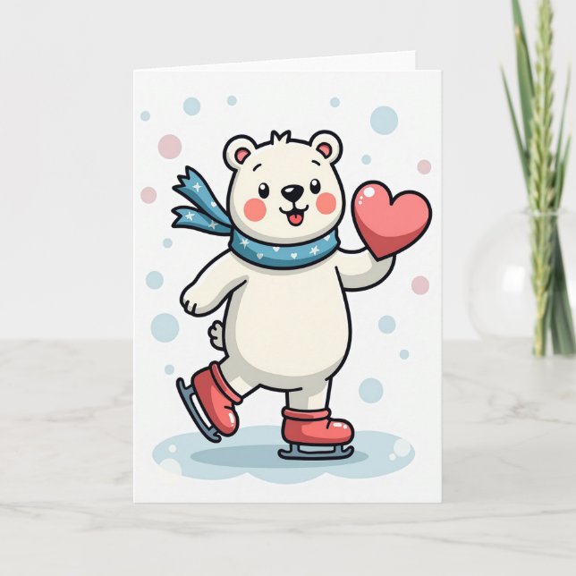 Cute Polar Bear Love Skating Card Kort (Framsida)