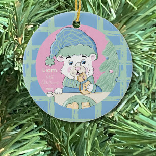 Cute Polar Bear med Cookie 1:a julprydnad Julgransprydnad Keramik