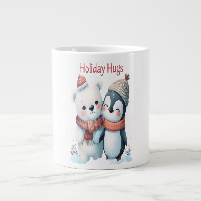 Cute Polar Bear och Penguin Friends jul Mugg Jumbo Mugg (Framsidan)
