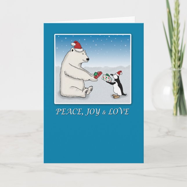 Cute Polar Bear och Penguin jul Helgkort (Framsida)