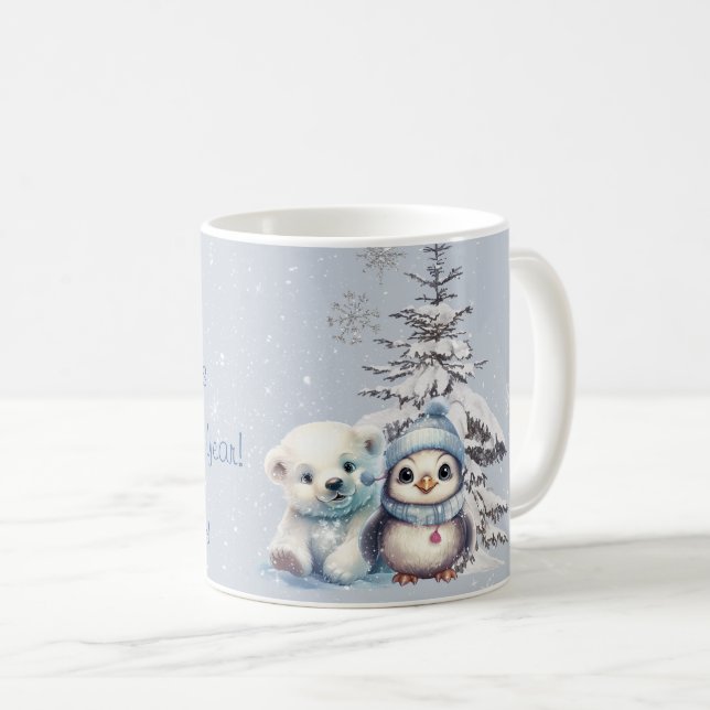 Cute Polar Bear och Penguin North Pole-jul Kaffemugg (Framsida höger)