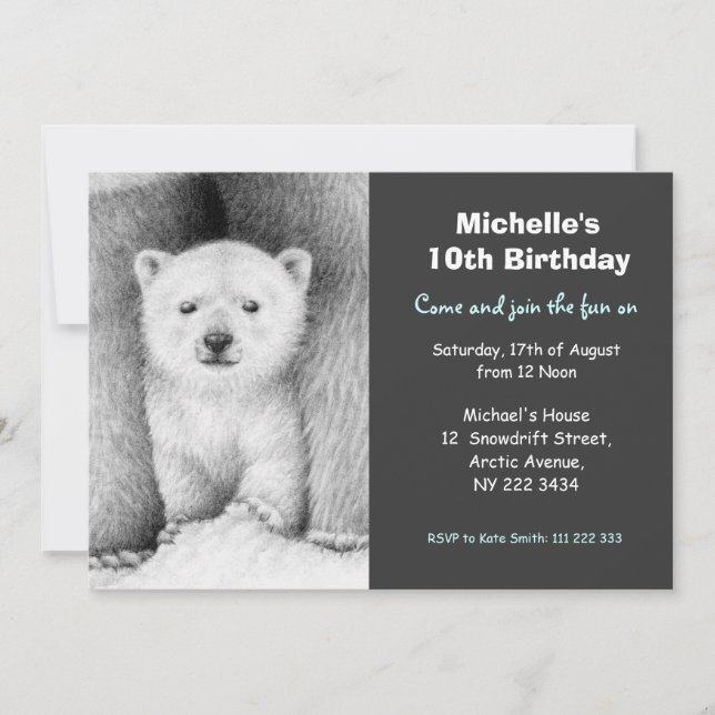 Cute Polar Bear och Unge Födelsedagsfest inbjudan (Framsida)