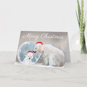Cute Polar Bear och Unge Vinterjul Helgkort