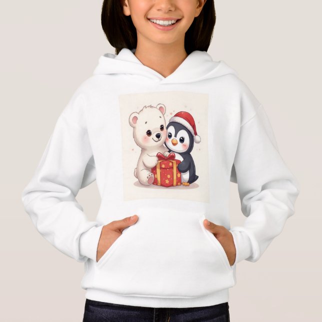 Cute Polar Bear Penguin Kids Hoodie T Shirt (Framsida)