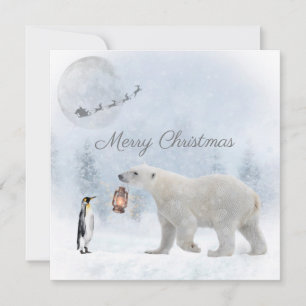 Cute Polar Bear Penguin Santa Winter-jul Julkort
