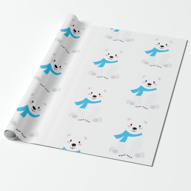 Cute Polar Bear Pojke Blue Presentpapper (Utrullad)