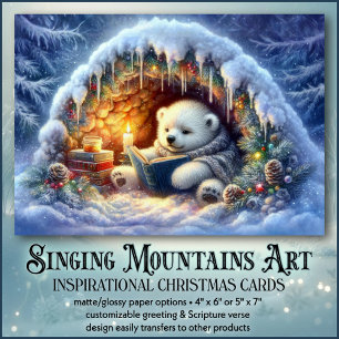 Cute Polar Bear Reading KJV Bible Verse jul Helgkort