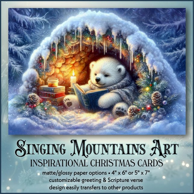 Cute Polar Bear Reading KJV Bible Verse jul Helgkort (Skapare uppladdad)