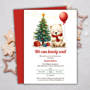 Cute Polar Bear Red and White jul Brunch Inbjudningar