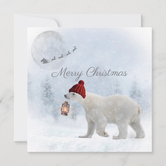 Cute Polar Bear Santa Winter-jul Julkort (Framsida)