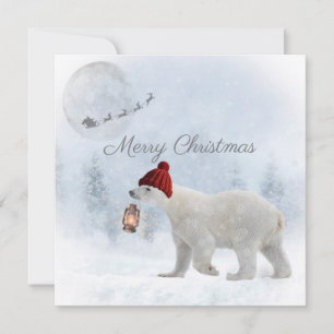 Cute Polar Bear Santa Winter-jul Julkort