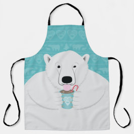 Cute Polar Bear Sipping Cocoa Illustration on Teal