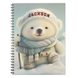 Cute Polar Bear Skiing Snowflake Winter Wonderland Anteckningsbok
