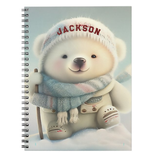 Cute Polar Bear Skiing Snowflake Winter Wonderland Anteckningsbok (Framsidan)
