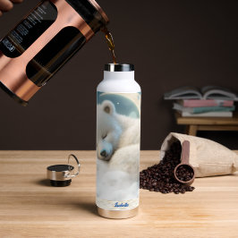 Cute Polar Bear Slosseping Måne Clouds Kids Namn