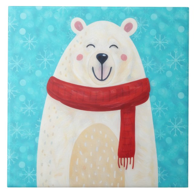 Cute Polar Bear Snow Winter Decorative Tile Kakelplatta (Framsidan)
