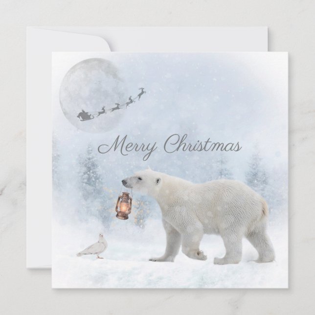 Cute Polar Bear Vild Pigeon Santa Winter-jul Julkort (Framsida)
