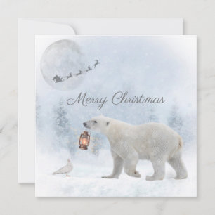 Cute Polar Bear Vild Pigeon Santa Winter-jul Julkort