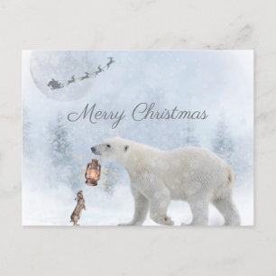 Cute Polar Bear Vild Rabbit Santa Winter-jul Helg Vykort