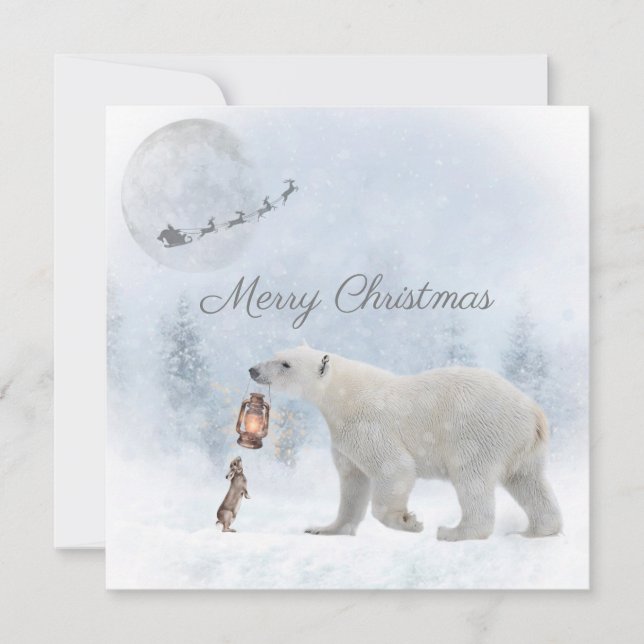Cute Polar Bear Vild Rabbit Santa Winter-jul Julkort (Framsida)