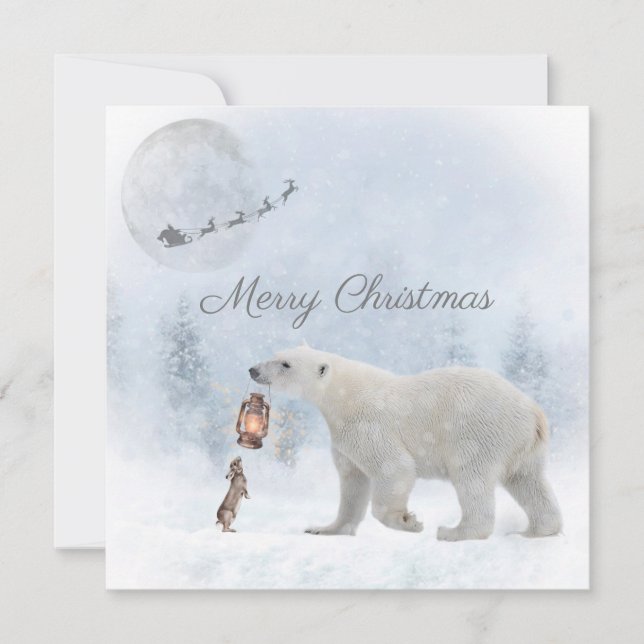 Cute Polar Bear Vild Rabbit Santa Winter-jul Julkort (Framsida)