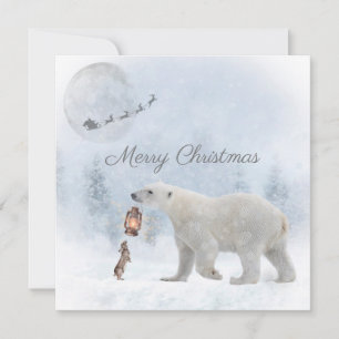 Cute Polar Bear Vild Rabbit Santa Winter-jul Julkort