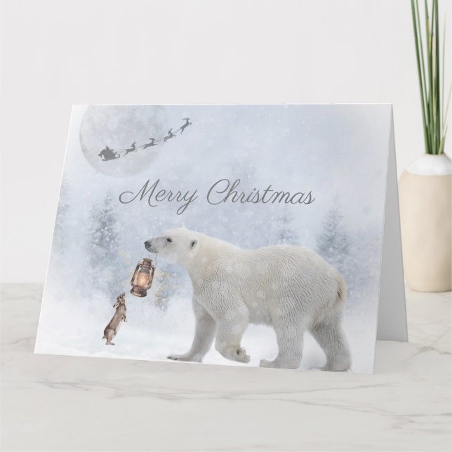 Cute Polar Bear Vild Rabbit Santa Winter-jul Kort (Framsida)